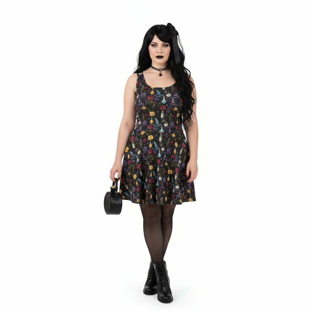 Whimsigoth Witchy Goth Fit & Flare Dress - Picture 10 of 14